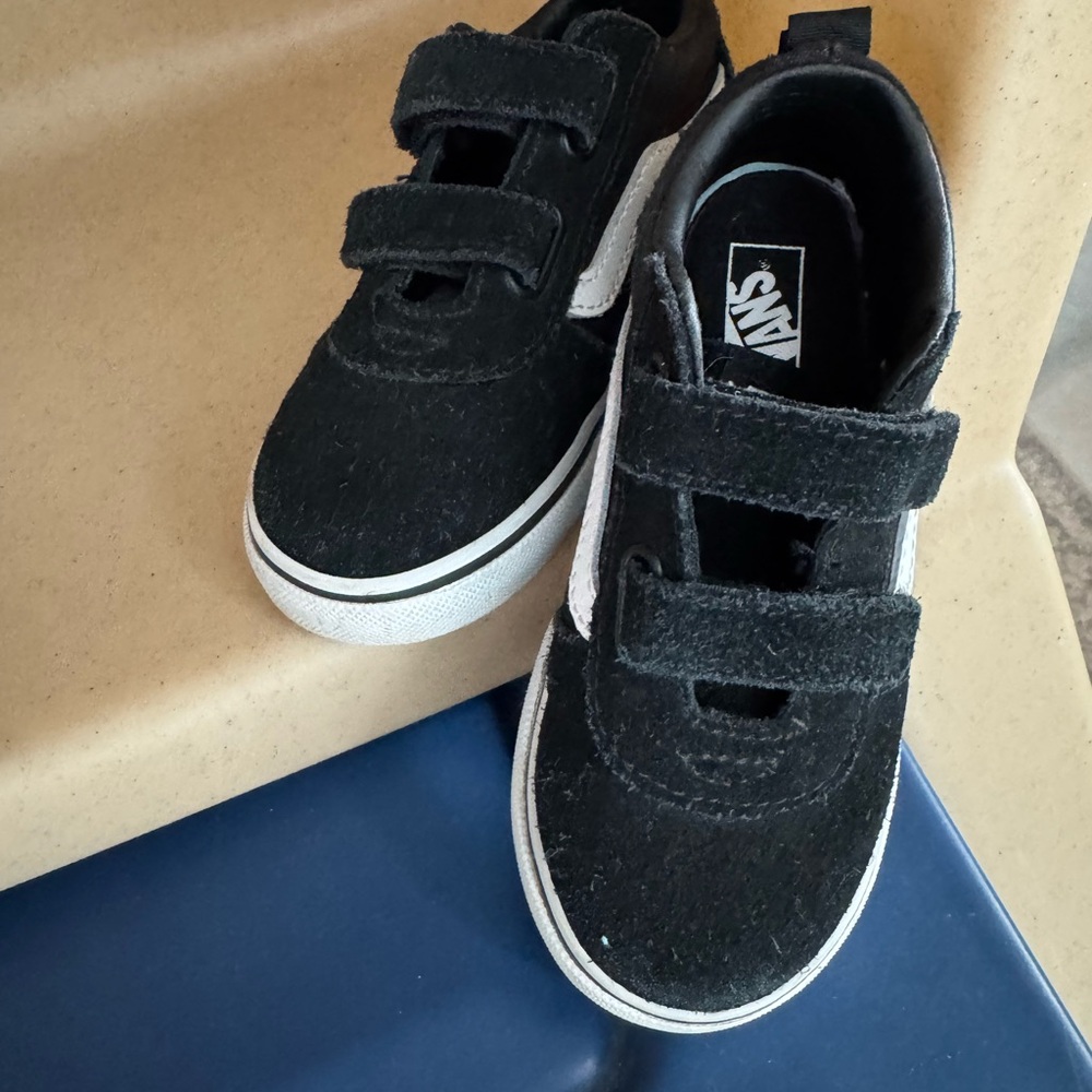 Vans Kids Black and White Velcro Sneakers